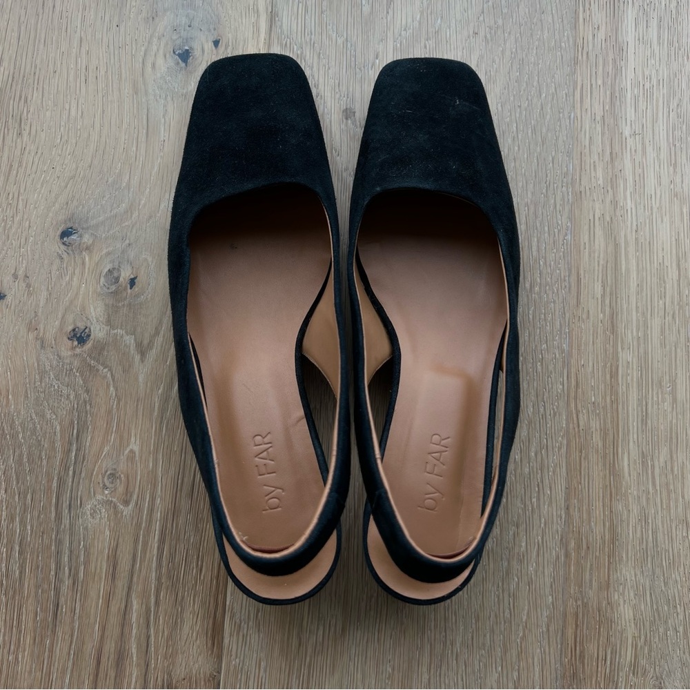 By Far Danielle Black Suede Slingback Heels 38